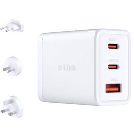 D-Link DCP-651 Cargador de Pared GaN 65 W con 2x USB-C y 1x USB-A Blanco